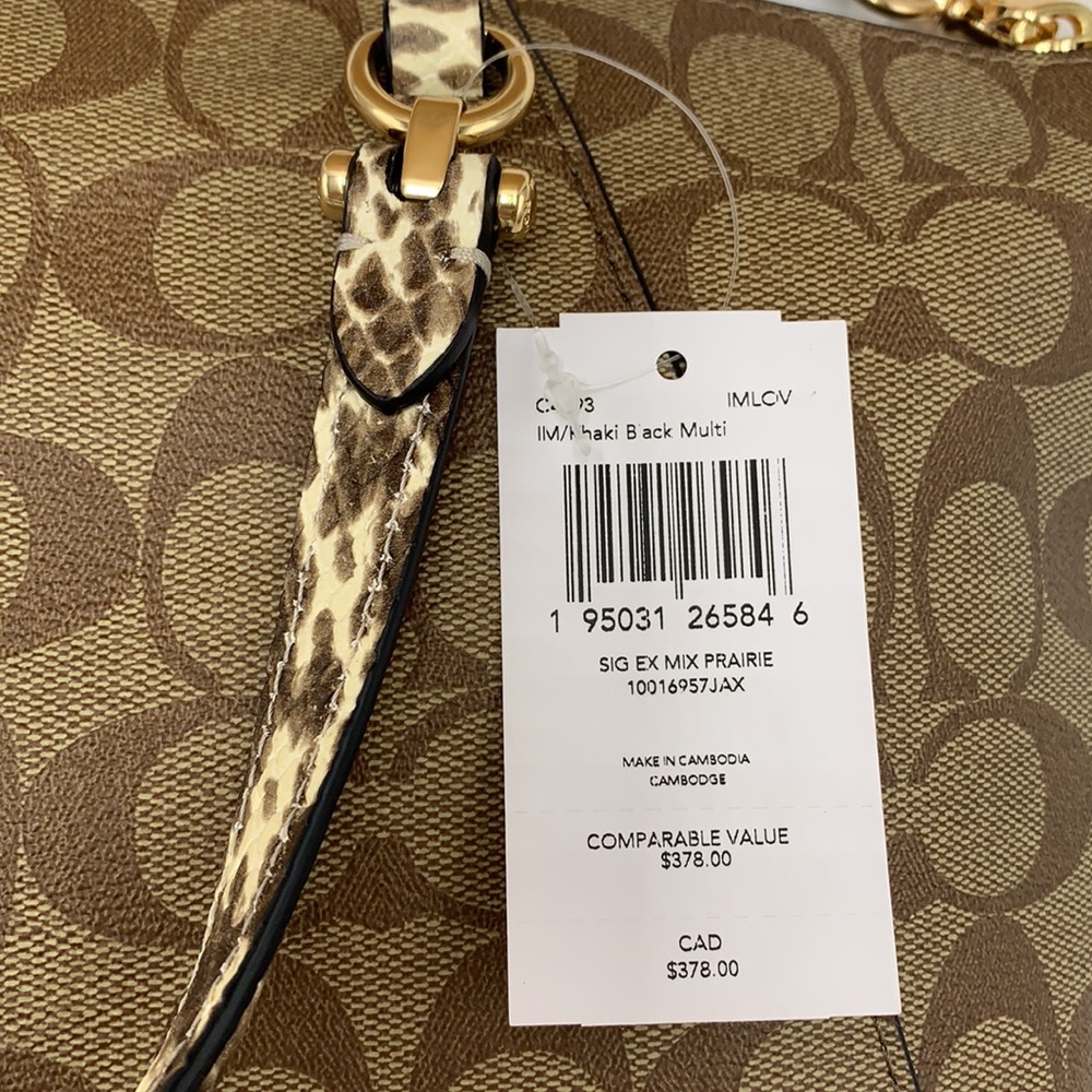 COACH Prairie Satchel / Shoulder In Colorblock Signature Canvas Khaki/Black NWT - Picture 16 of 16